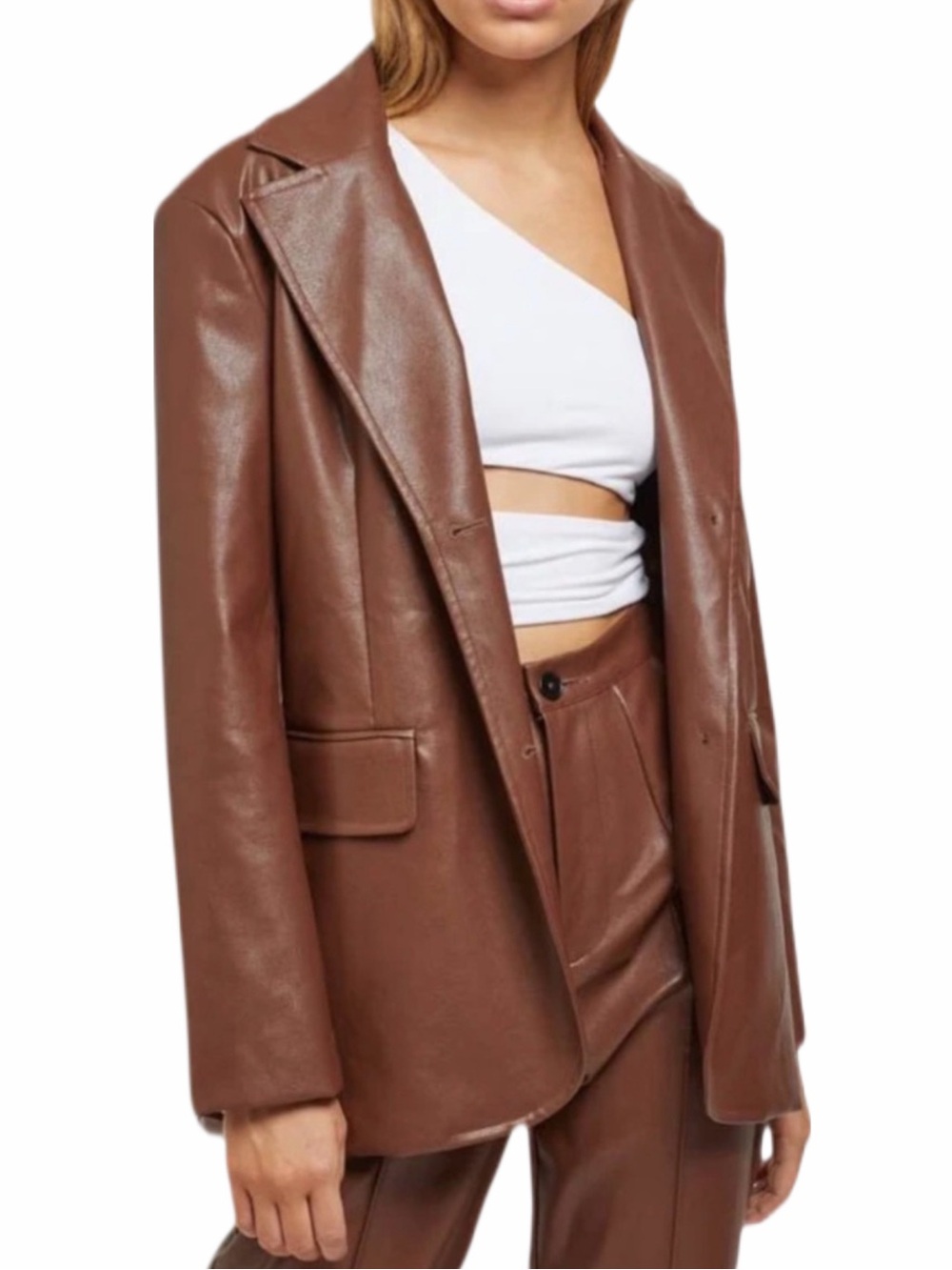 Revolve x SNDYS Lennox Faux Leather Jacket Blazer in Chocolate Brown Size 8